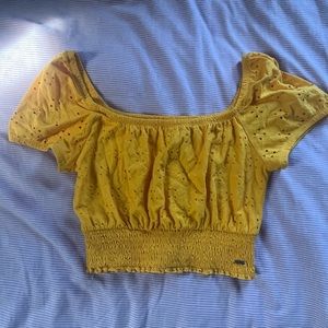Holister Yellow Off the Shoulder Puff Sleeves Crop Top